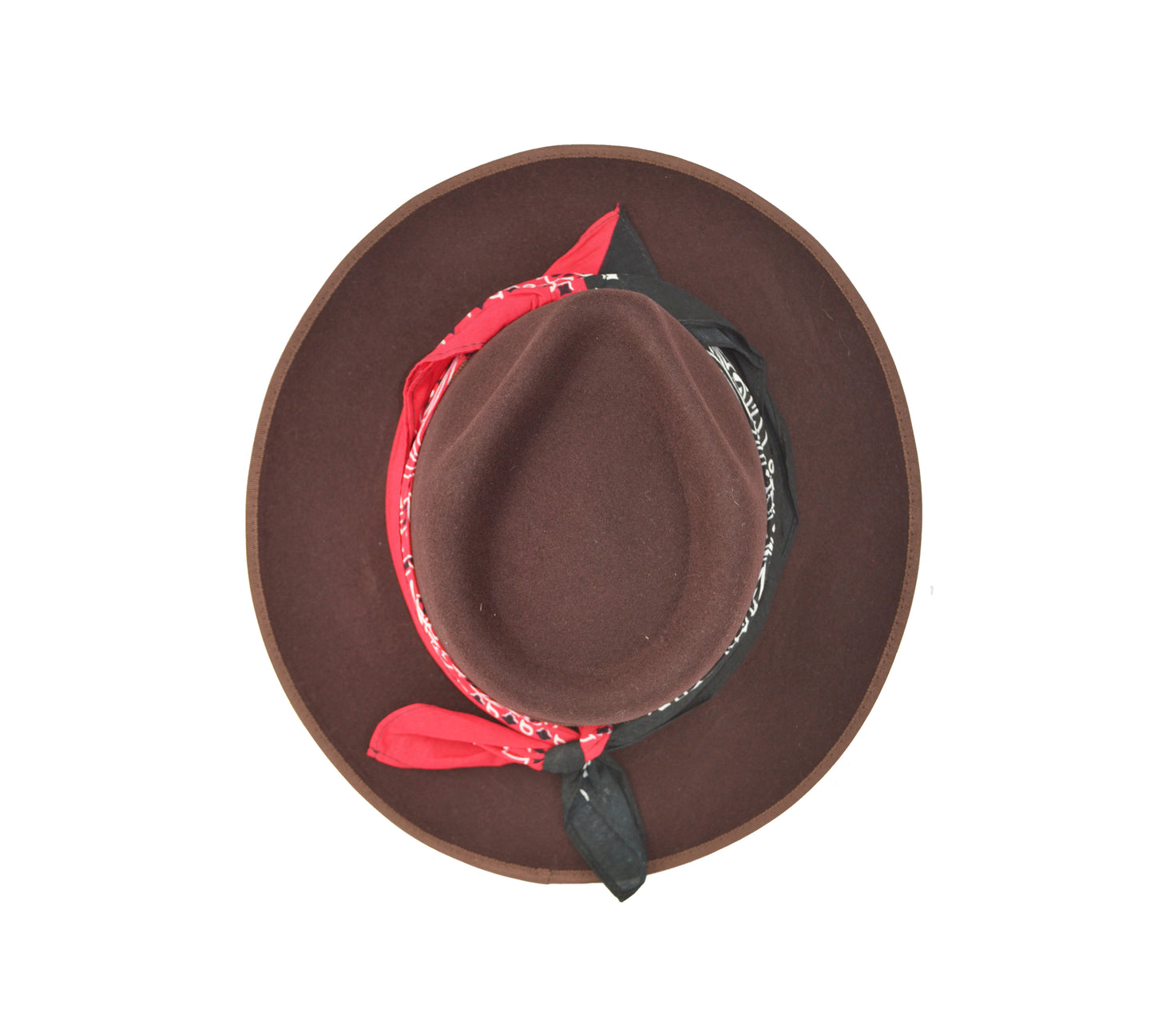 Cappello fedora marrone con fascia in seta nero rosso