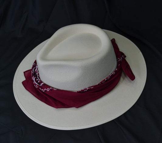 Cappello fedora  bianco grigio con fascia in seta rosa