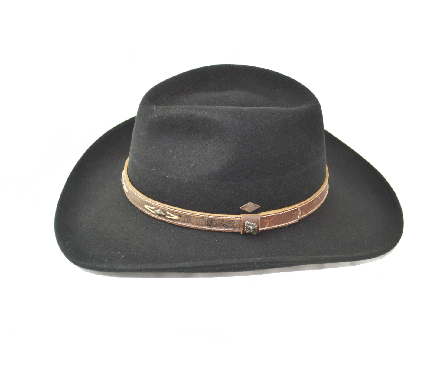 Cappello da cowboy da uomo in feltro di lana nero con tesa larga