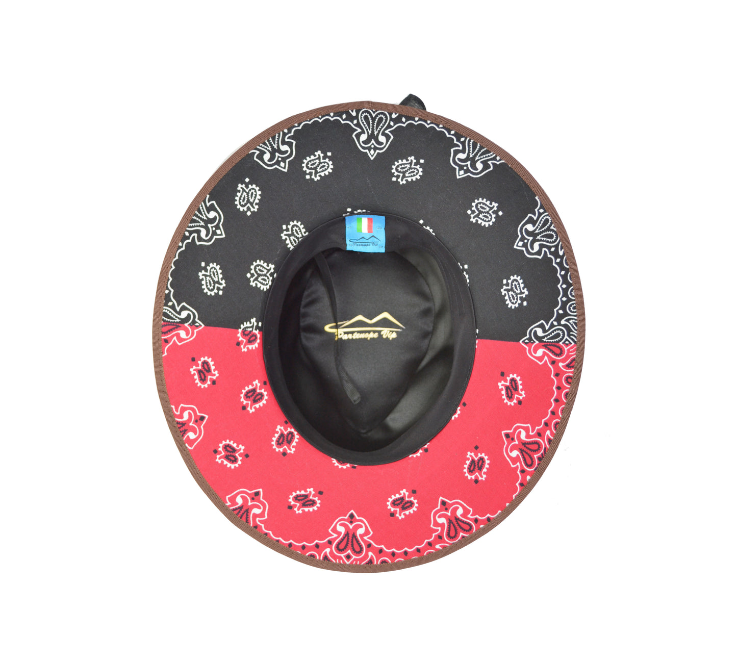 Cappello fedora marrone con fascia in seta nero rosso