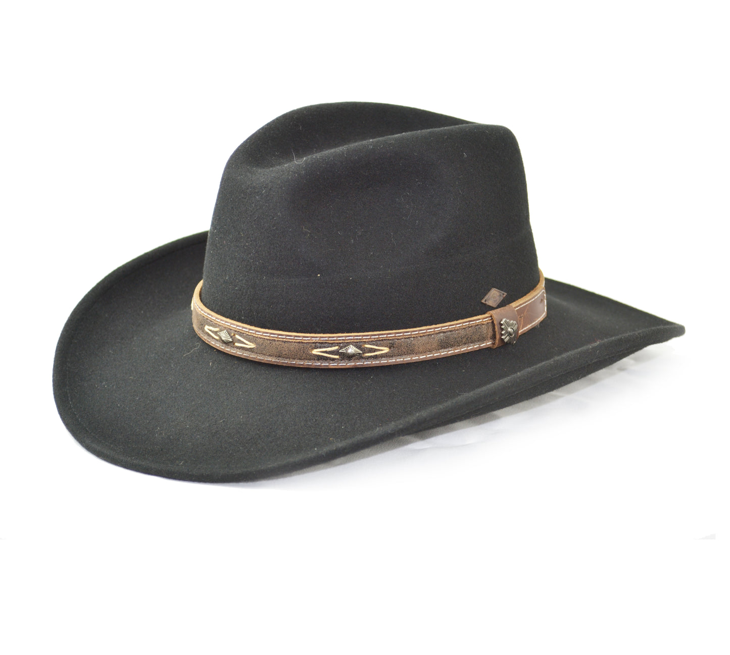 Cappello da cowboy da uomo in feltro di lana nero con tesa larga